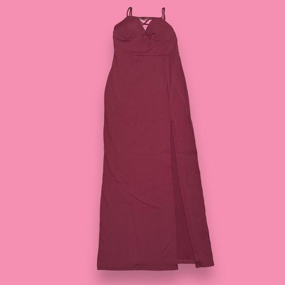 Ava & Ever Dresses & Skirts - Ava and Ever Wine Colored Whimsigoth Split Hem Padded Formal Maxi Dress Size 12